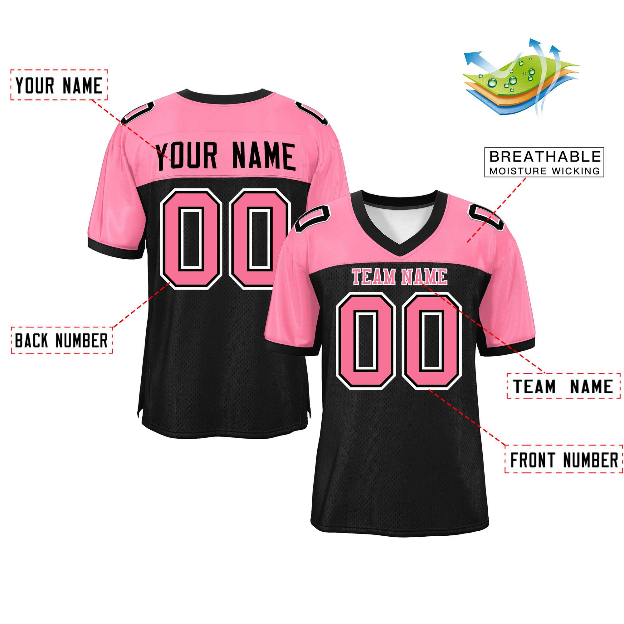 Custom Black-Light Pink Raglan Sleeves Fashion Authentic Football Jersey