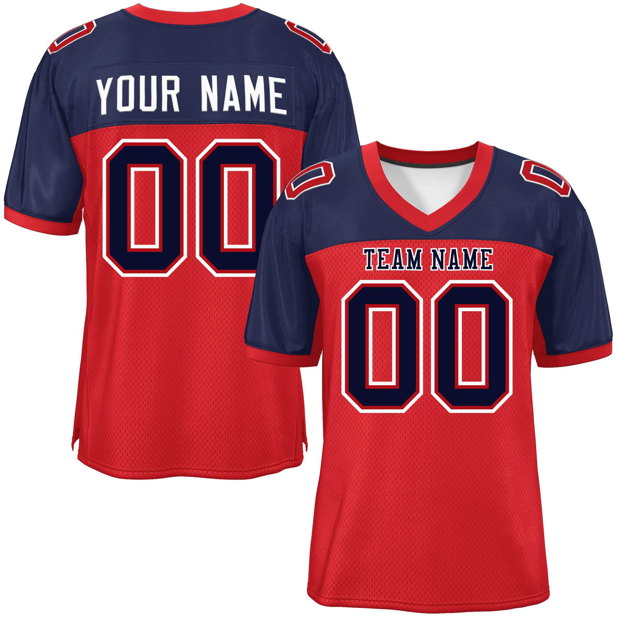 Custom Red-Navy Raglan Sleeves Fashion Authentic Football Jersey