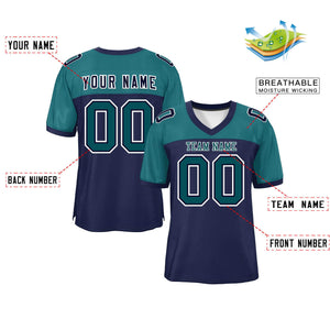 Custom Navy-Aqua Raglan Sleeves Fashion Authentic Football Jersey