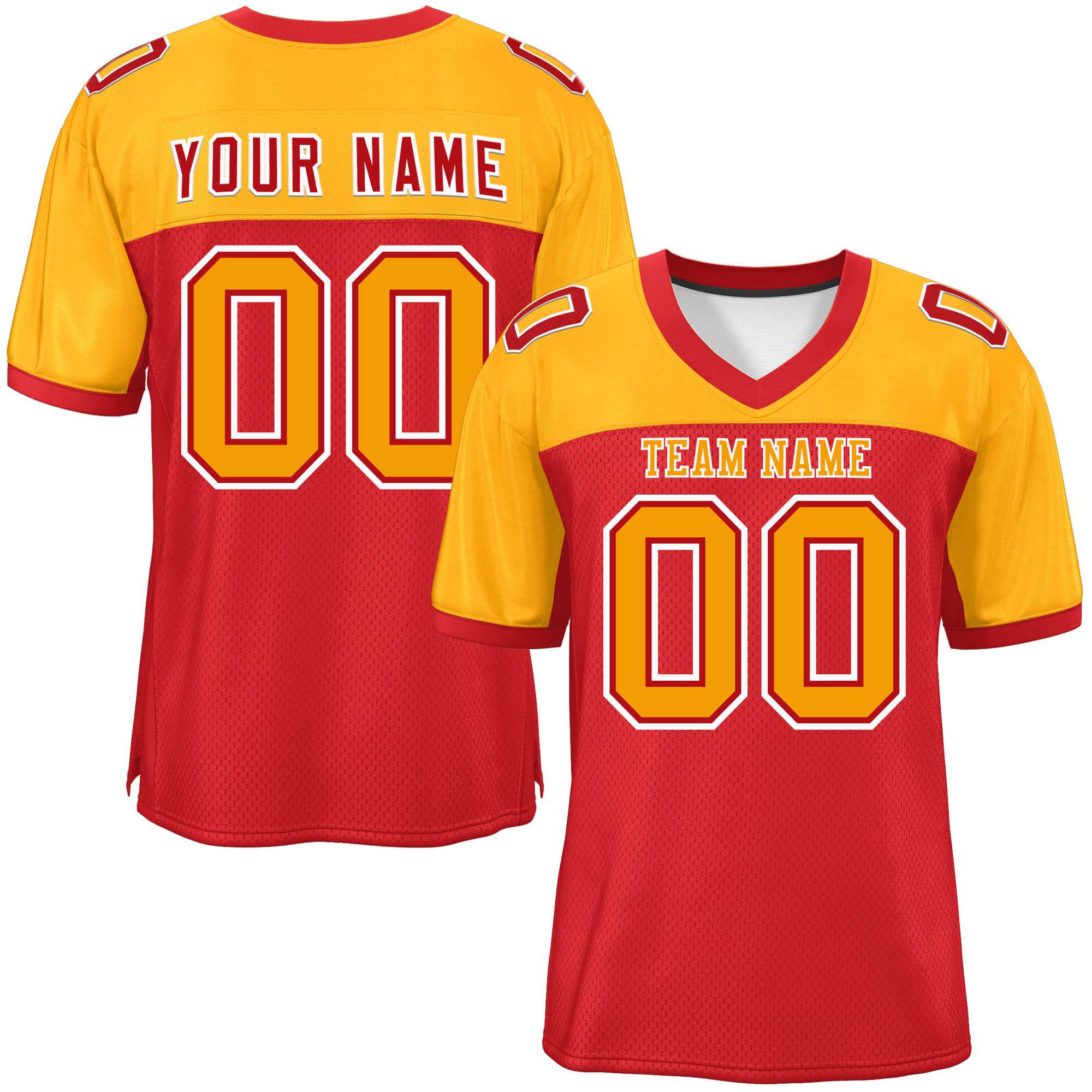 Custom Red-Yellow Raglan Sleeves Fashion Authentic Football Jersey