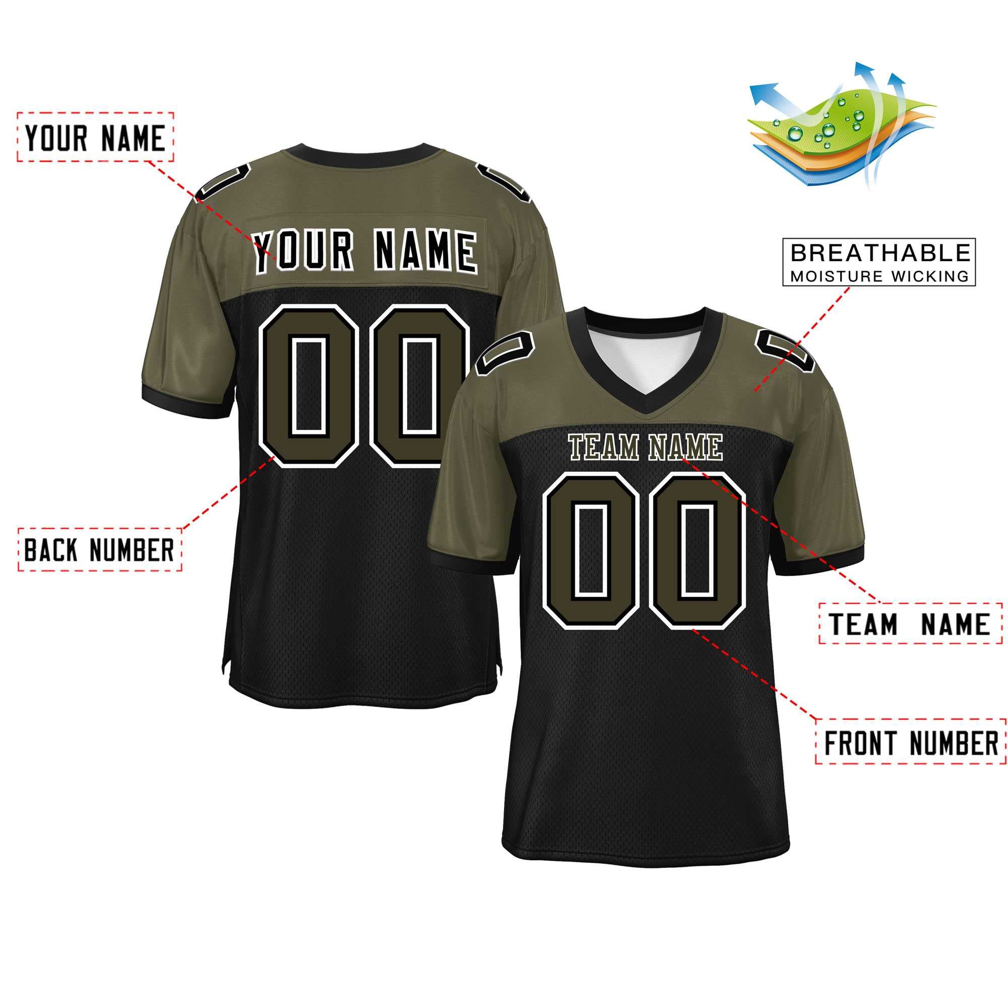 Custom Black-Olive Raglan Sleeves Fashion Authentic Football Jersey