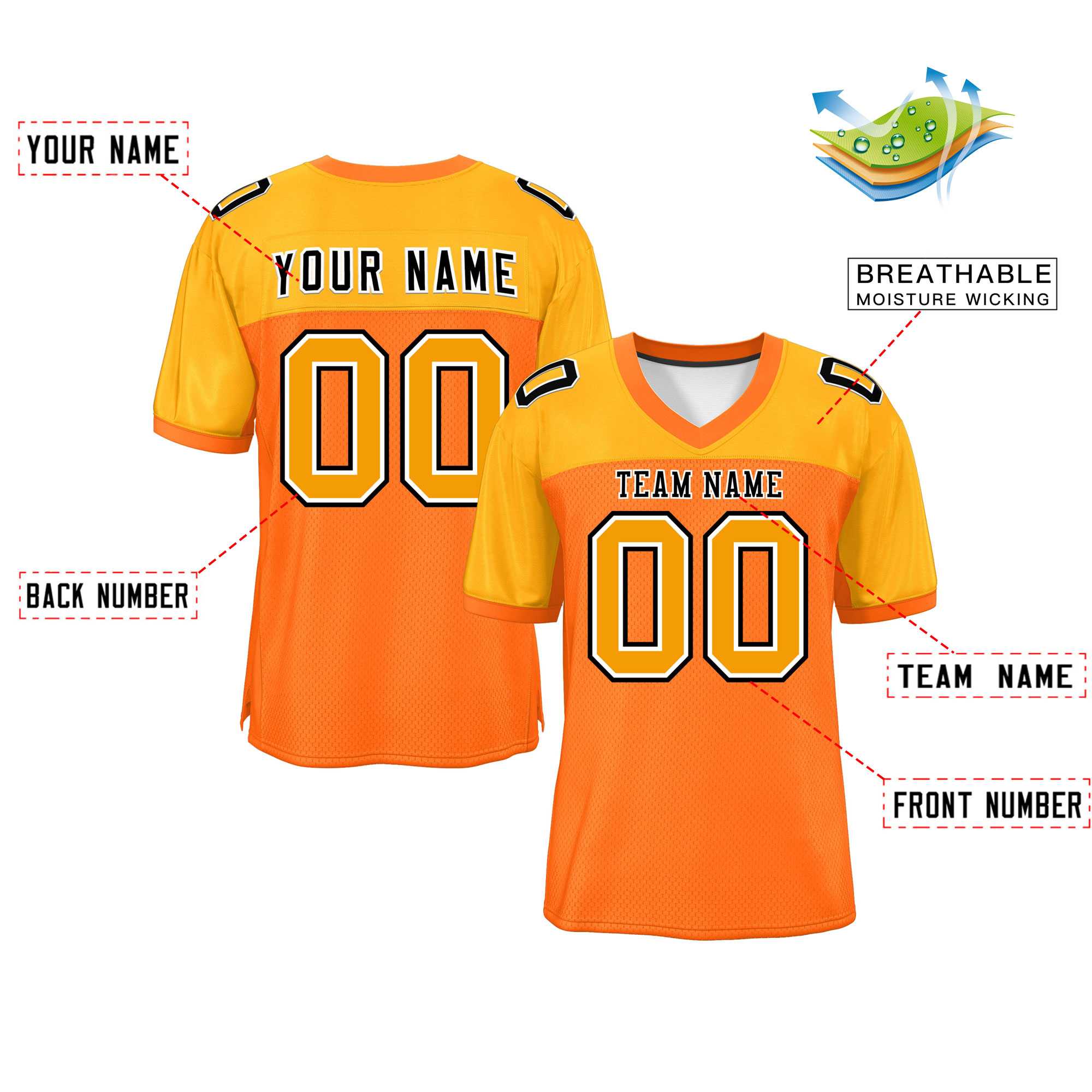 Custom Orange-Yellow Raglan Sleeves Fashion Authentic Football Jersey