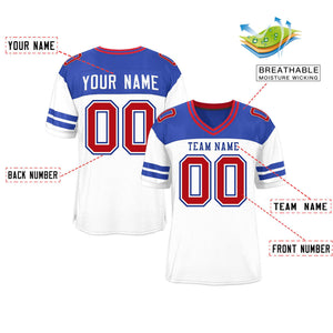 Custom White Royal Personalized Color Block Authentic Football Jersey