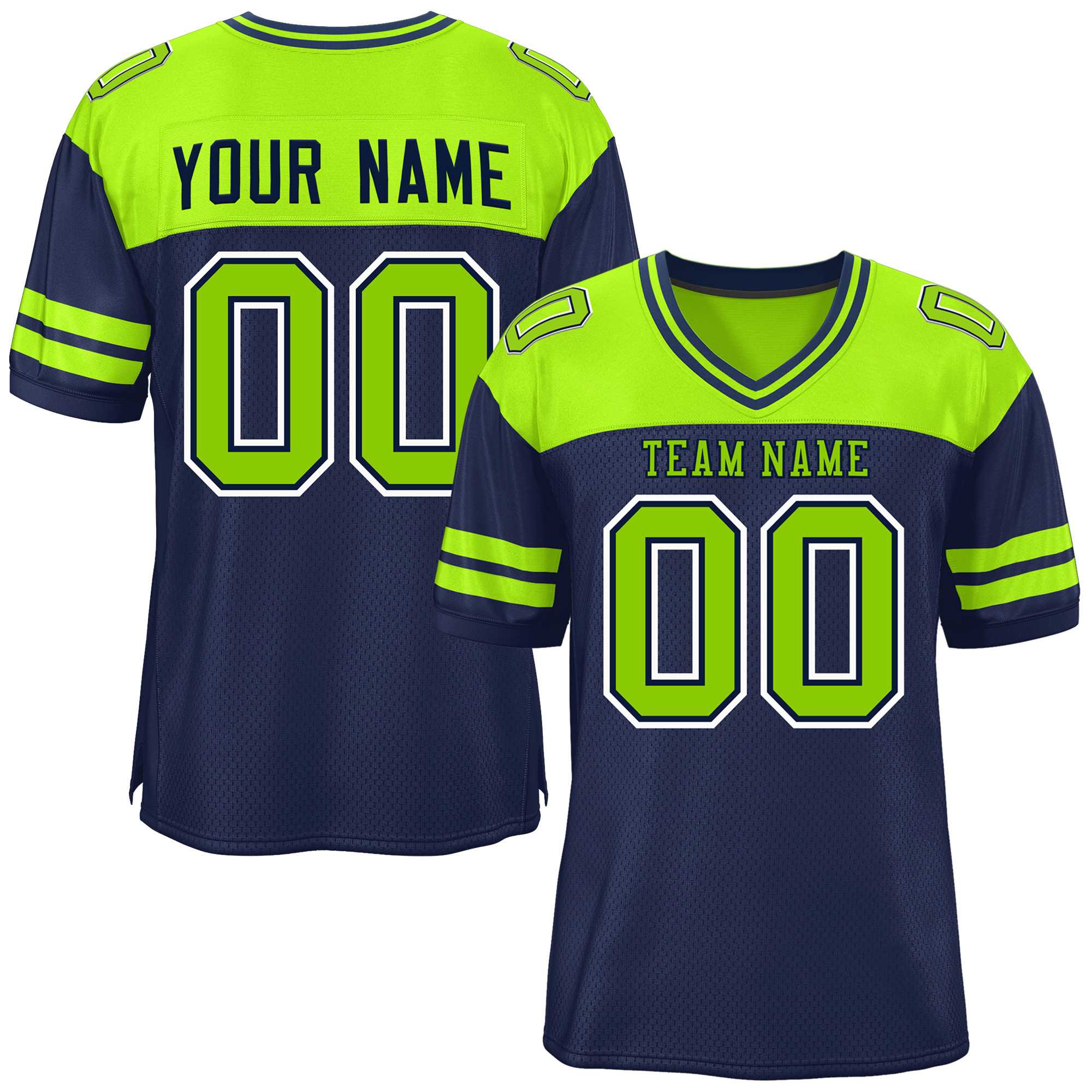 Custom Navy Neon Green Personalized Color Block Authentic Football Jersey