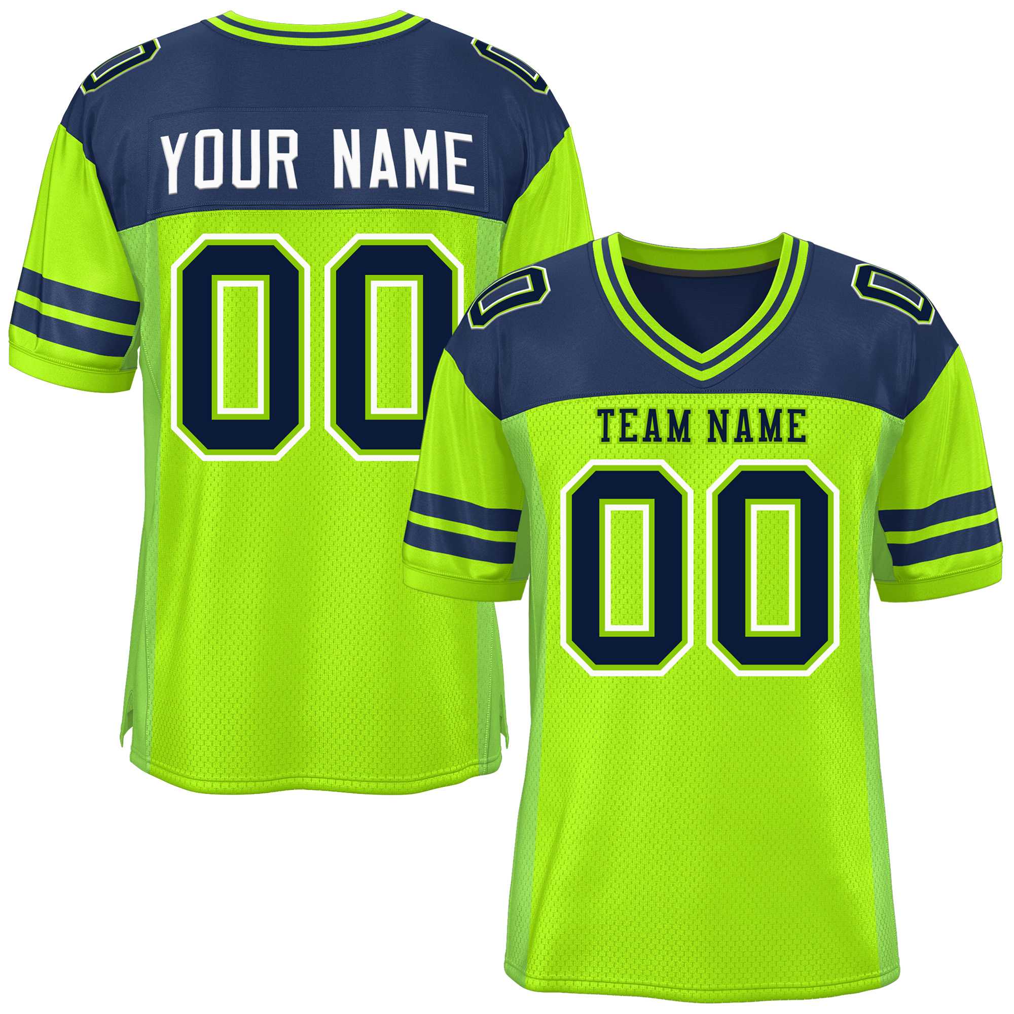 Custom Neon Green Navy Personalized Color Block Authentic Football Jersey