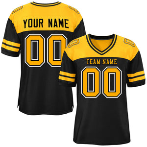 Custom Black Yellow Personalized Color Block Authentic Football Jersey