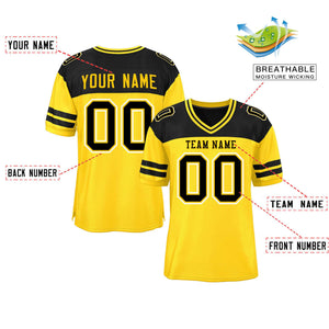 Custom Gold Black Personalized Color Block Authentic Football Jersey