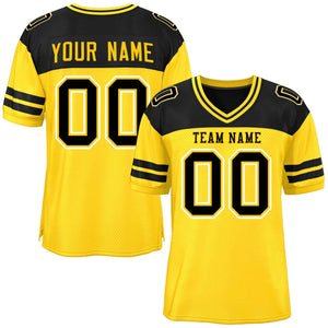 Custom Gold Black Personalized Color Block Authentic Football Jersey