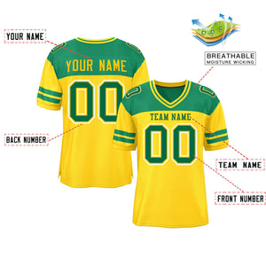 Custom Gold Kelly Green Personalized Color Block Authentic Football Jersey