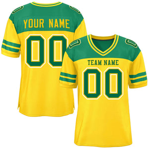 Custom Gold Kelly Green Personalized Color Block Authentic Football Jersey