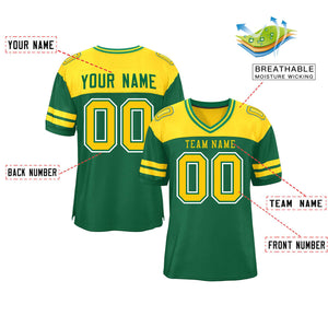 Custom Green Gold Personalized Color Block Authentic Football Jersey