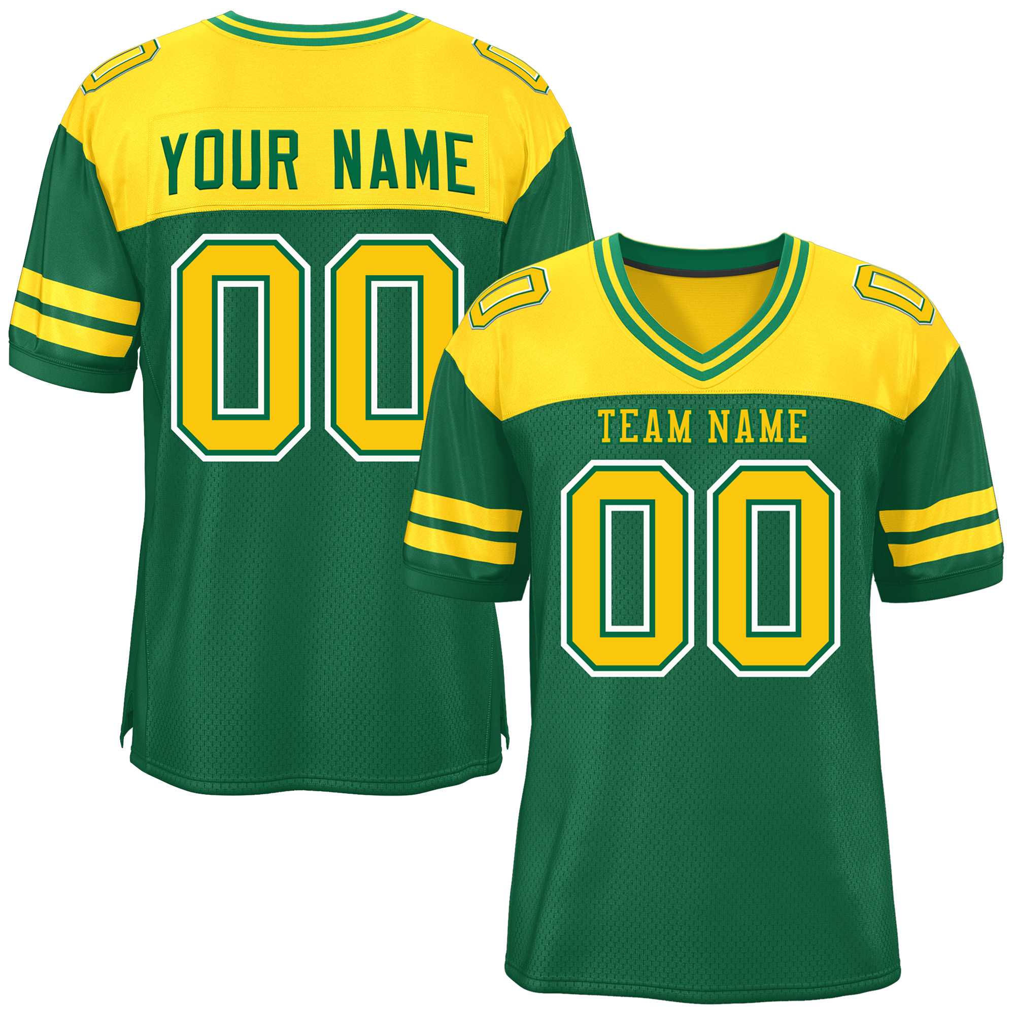 Custom Green Gold Personalized Color Block Authentic Football Jersey