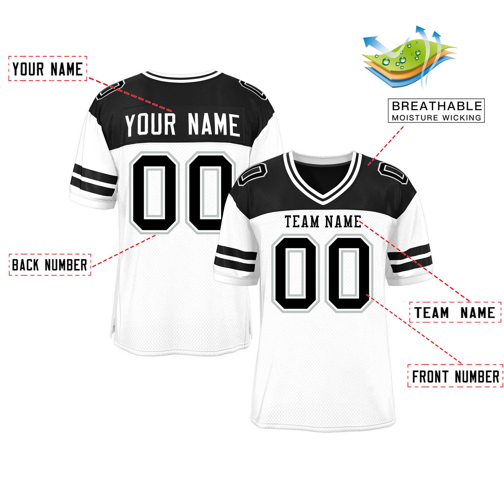 Custom White Black Personalized Color Block Authentic Football Jersey