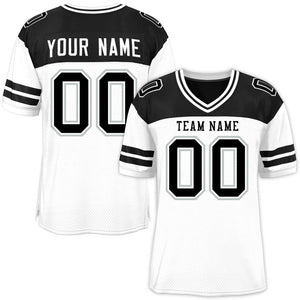 Custom White Black Personalized Color Block Authentic Football Jersey