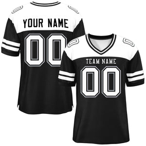 Custom Black White Personalized Color Block Authentic Football Jersey