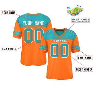 Custom Orange Aqua Personalized Color Block Authentic Football Jersey