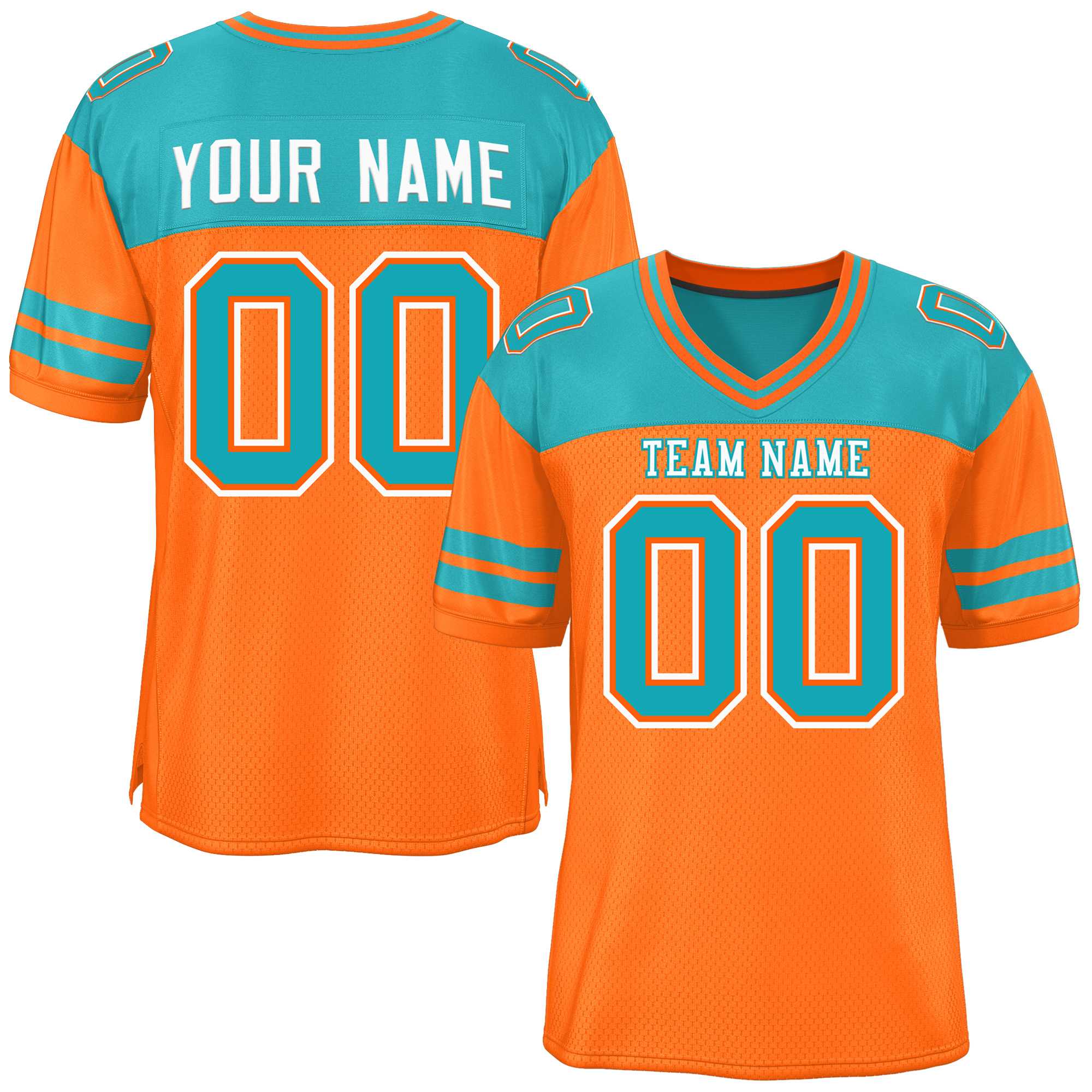 Custom Orange Aqua Personalized Color Block Authentic Football Jersey