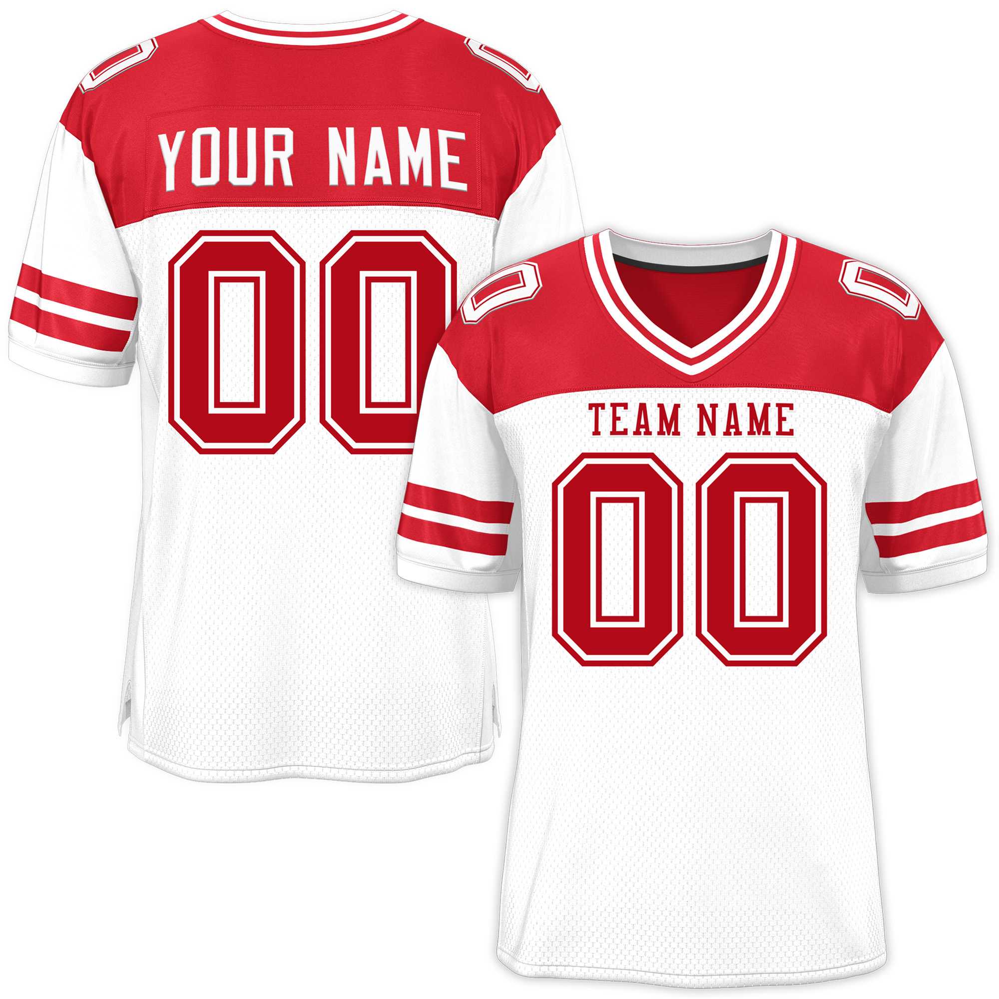 Custom White Red Personalized Color Block Authentic Football Jersey