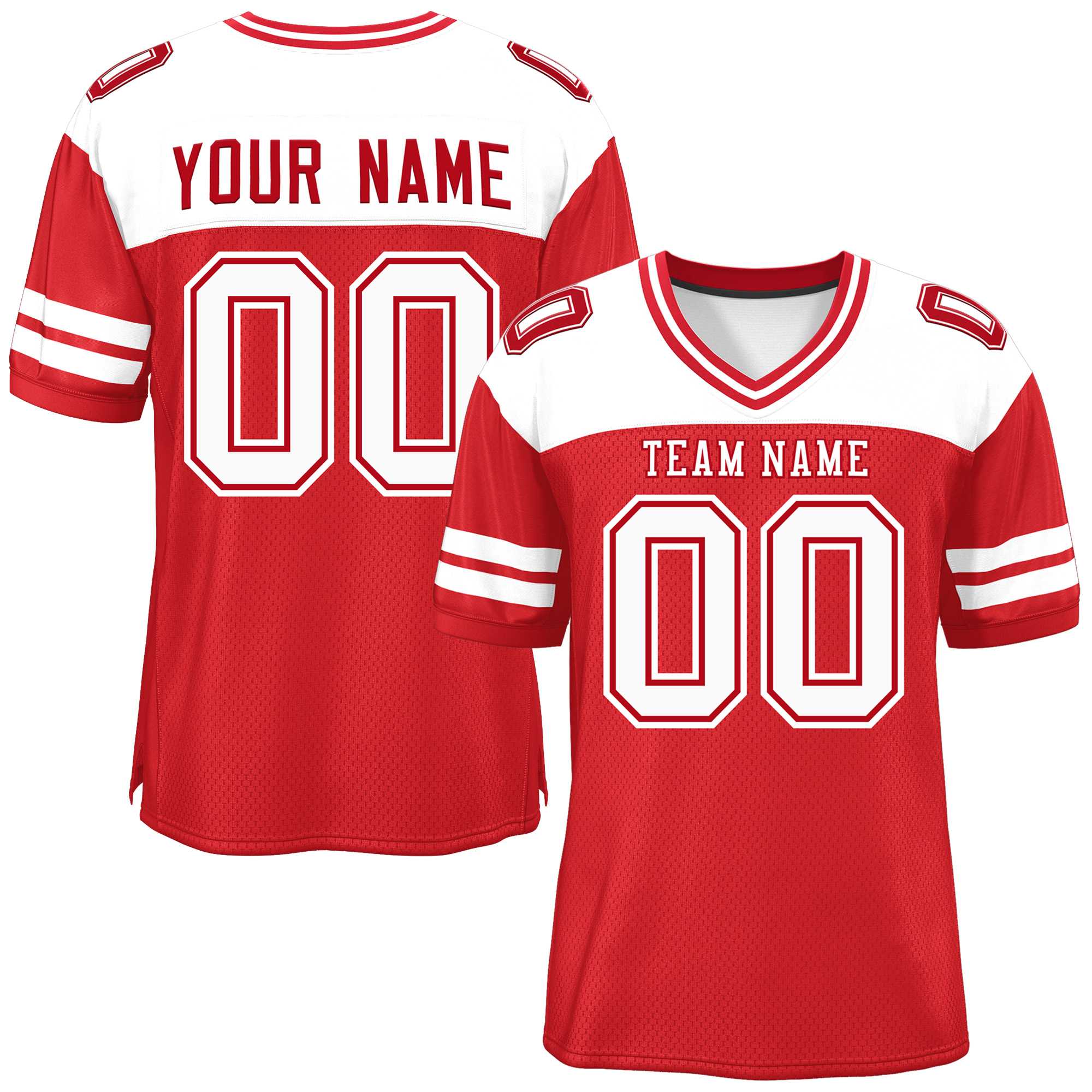 Custom Red White Personalized Color Block Authentic Football Jersey