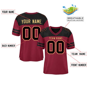 Custom Crimson Black Personalized Color Block Authentic Football Jersey