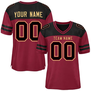 Custom Crimson Black Personalized Color Block Authentic Football Jersey