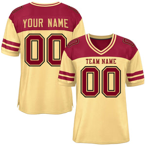 Custom Khaki Crimson Personalized Color Block Authentic Football Jersey