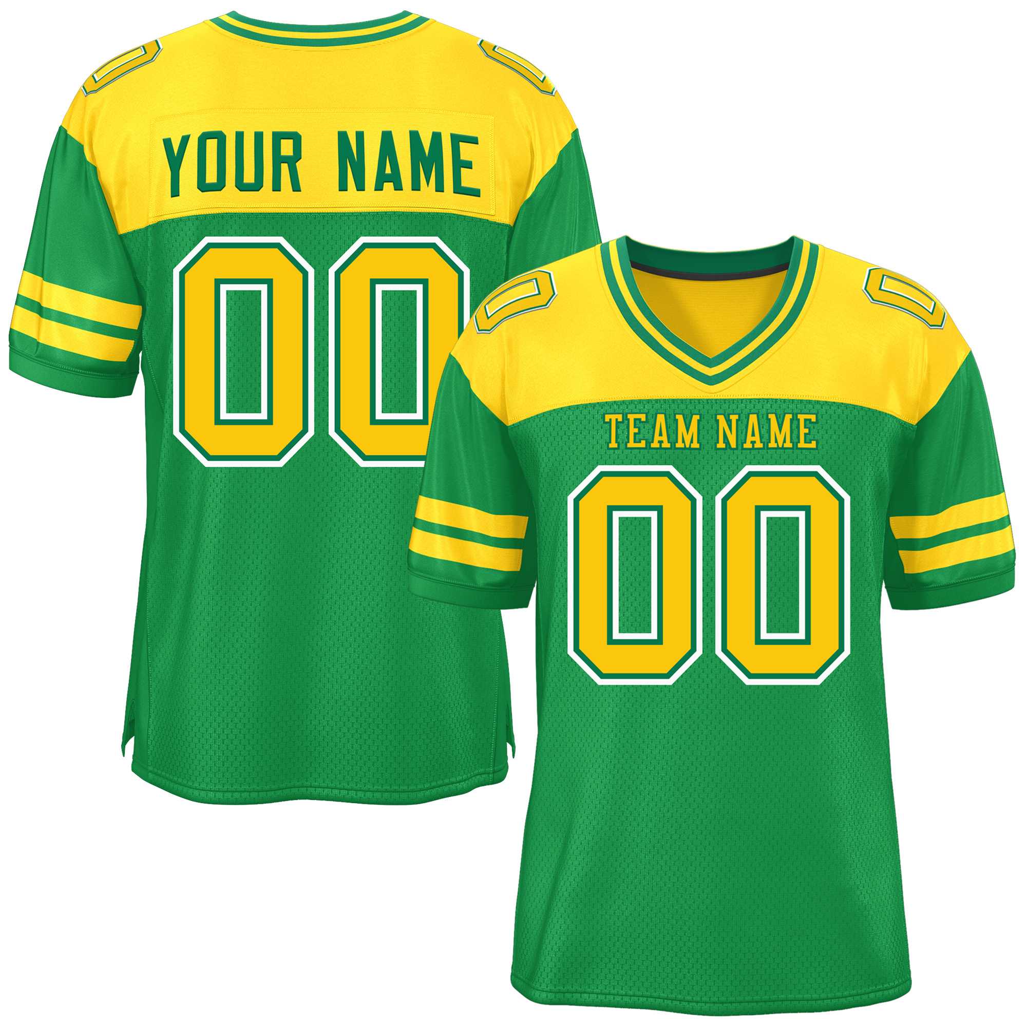 Custom Kelly Green Gold Personalized Color Block Authentic Football Jersey