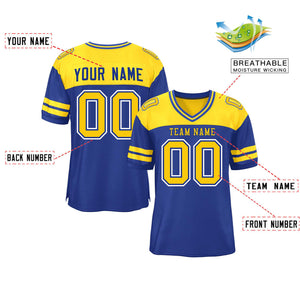 Custom Royal Gold Personalized Color Block Authentic Football Jersey