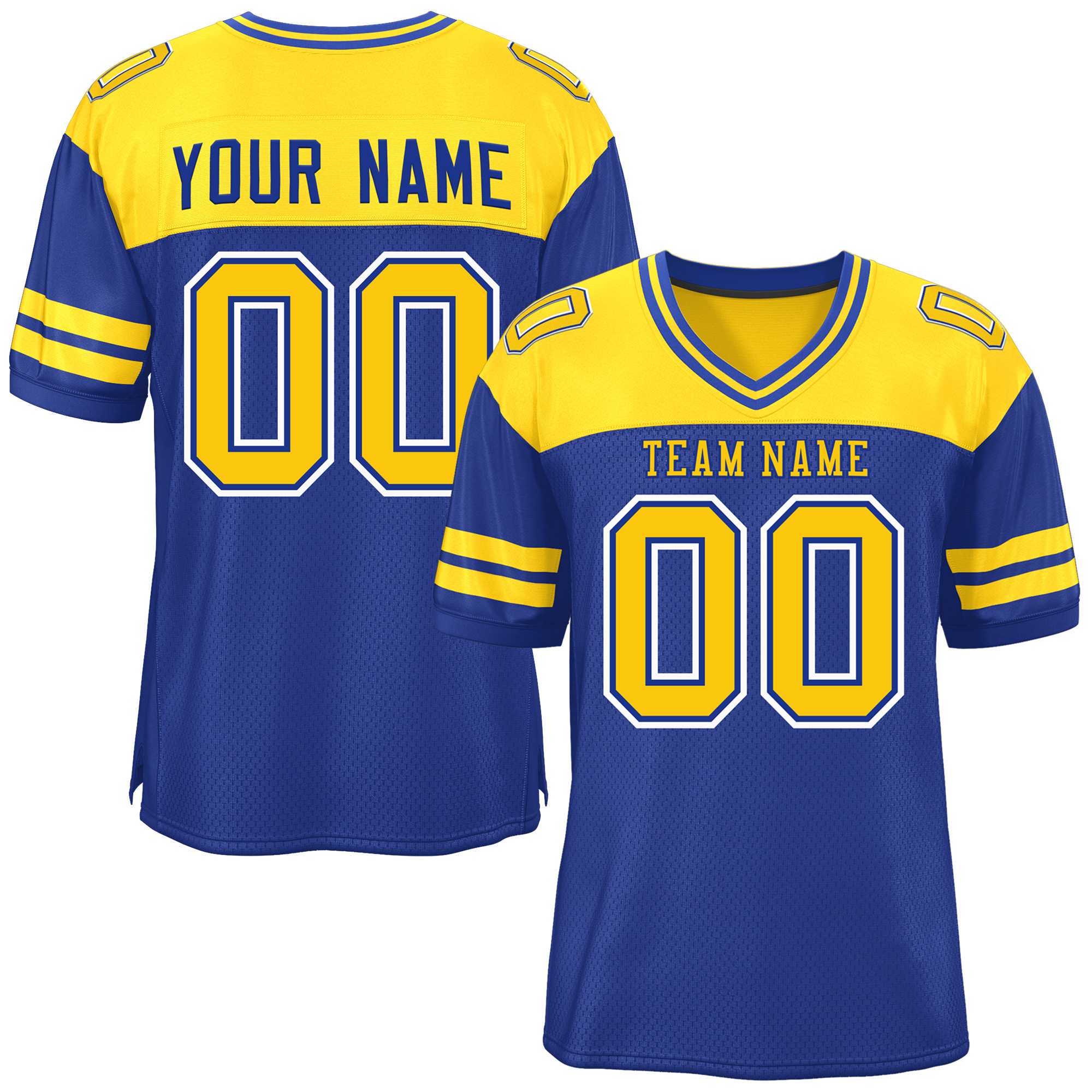 Custom Royal Gold Personalized Color Block Authentic Football Jersey