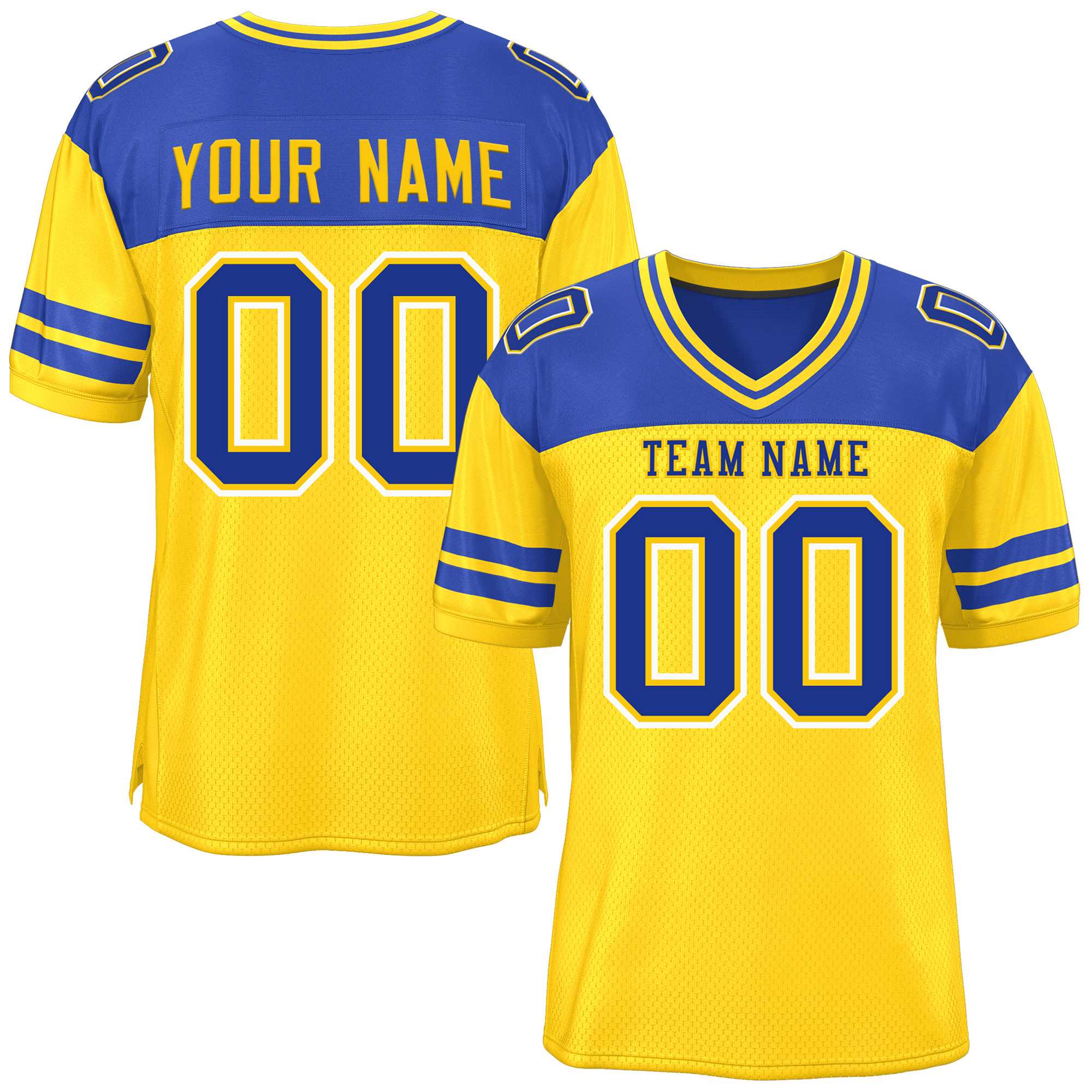 Custom Gold Royal Personalized Color Block Authentic Football Jersey