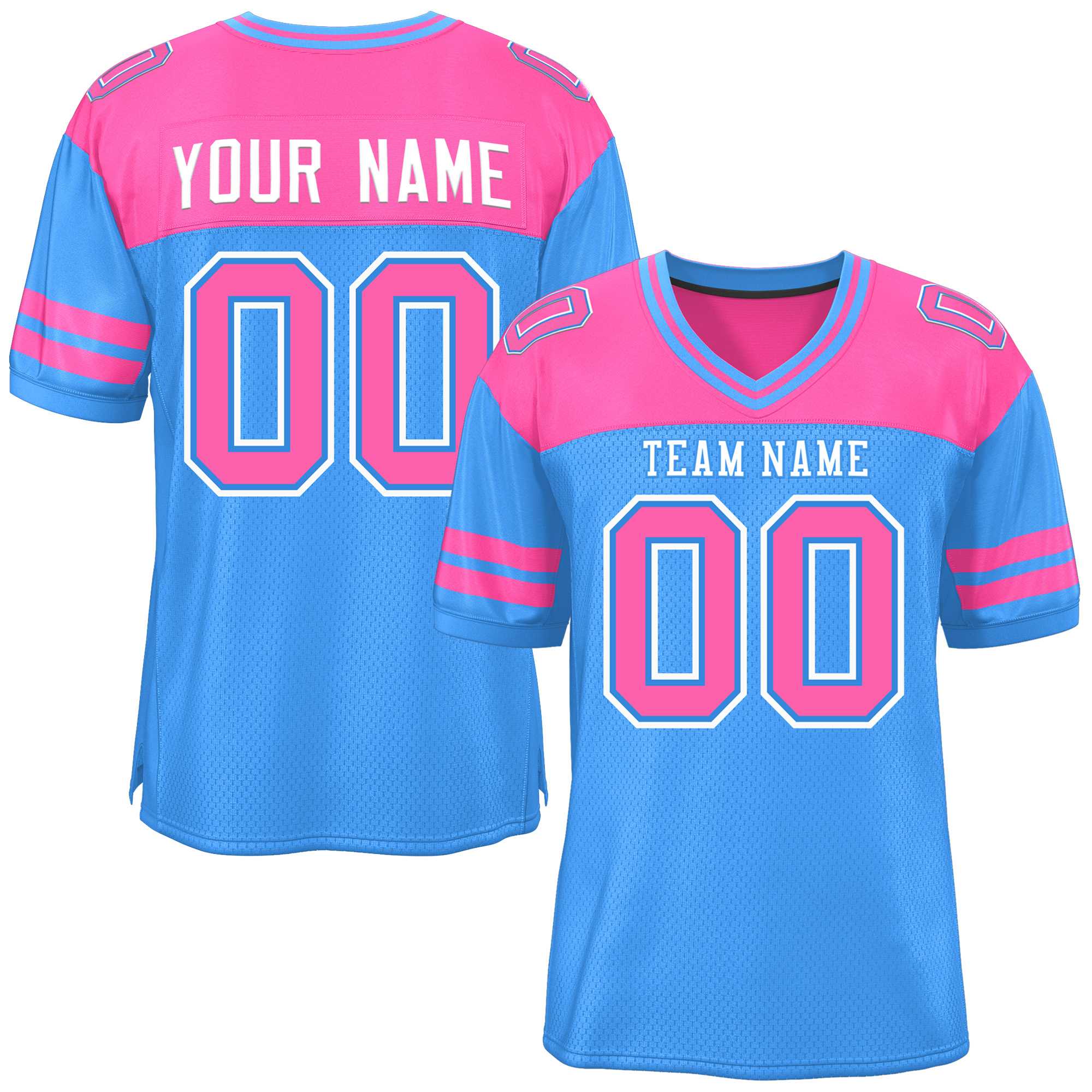 Custom Powder Blue Pink Personalized Color Block Authentic Football Jersey