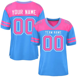 Custom Powder Blue Pink Personalized Color Block Authentic Football Jersey