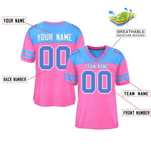 Custom Pink Powder Blue Personalized Color Block Authentic Football Jersey