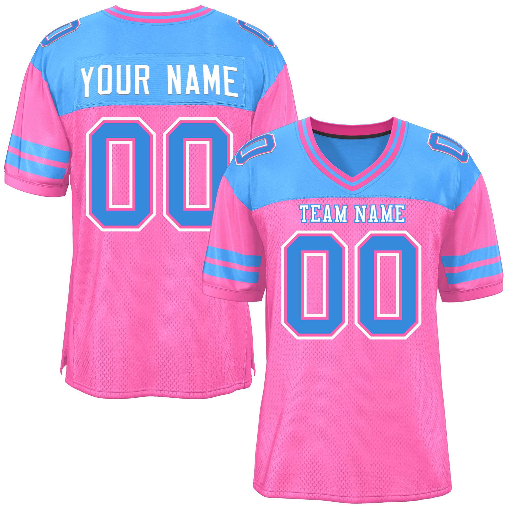 Custom Pink Powder Blue Personalized Color Block Authentic Football Jersey