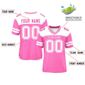 Custom Pink White Personalized Color Block Authentic Football Jersey