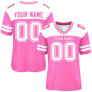 Custom Pink White Personalized Color Block Authentic Football Jersey