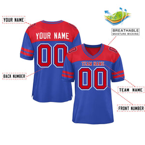 Custom Royal Red Personalized Color Block Authentic Football Jersey