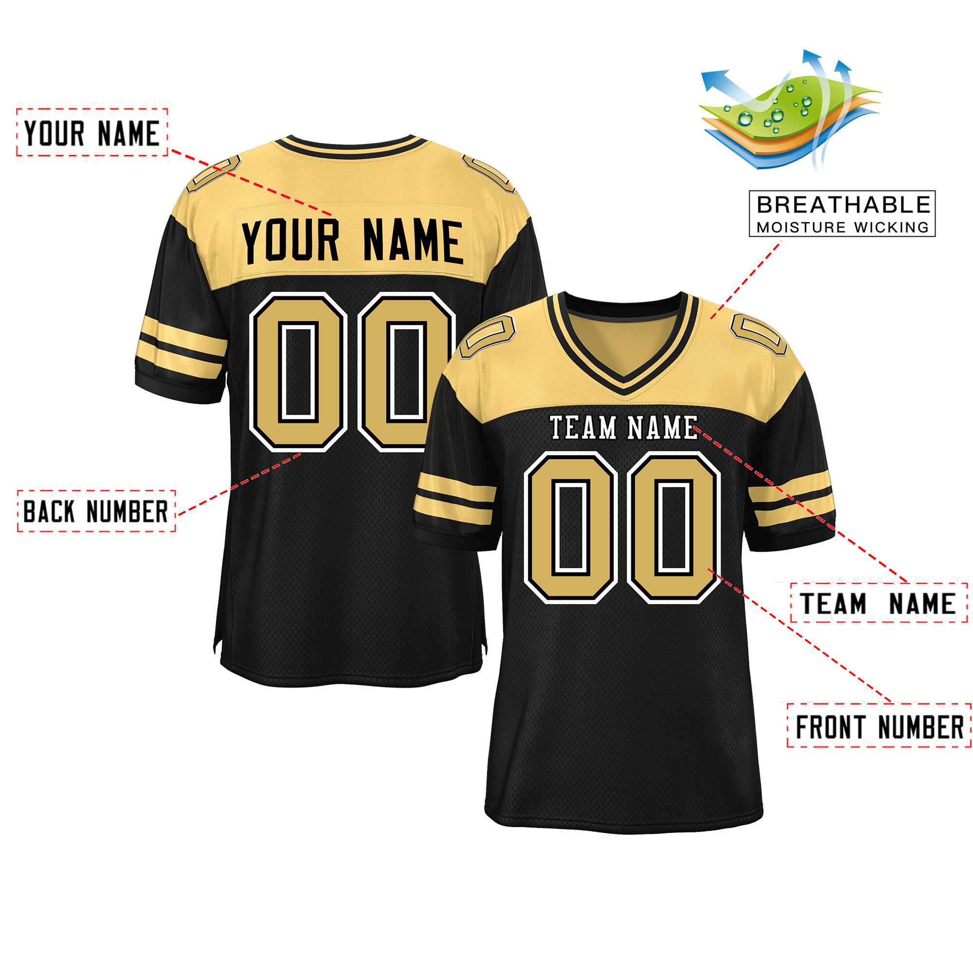 Custom Black Khaki Personalized Color Block Authentic Football Jersey