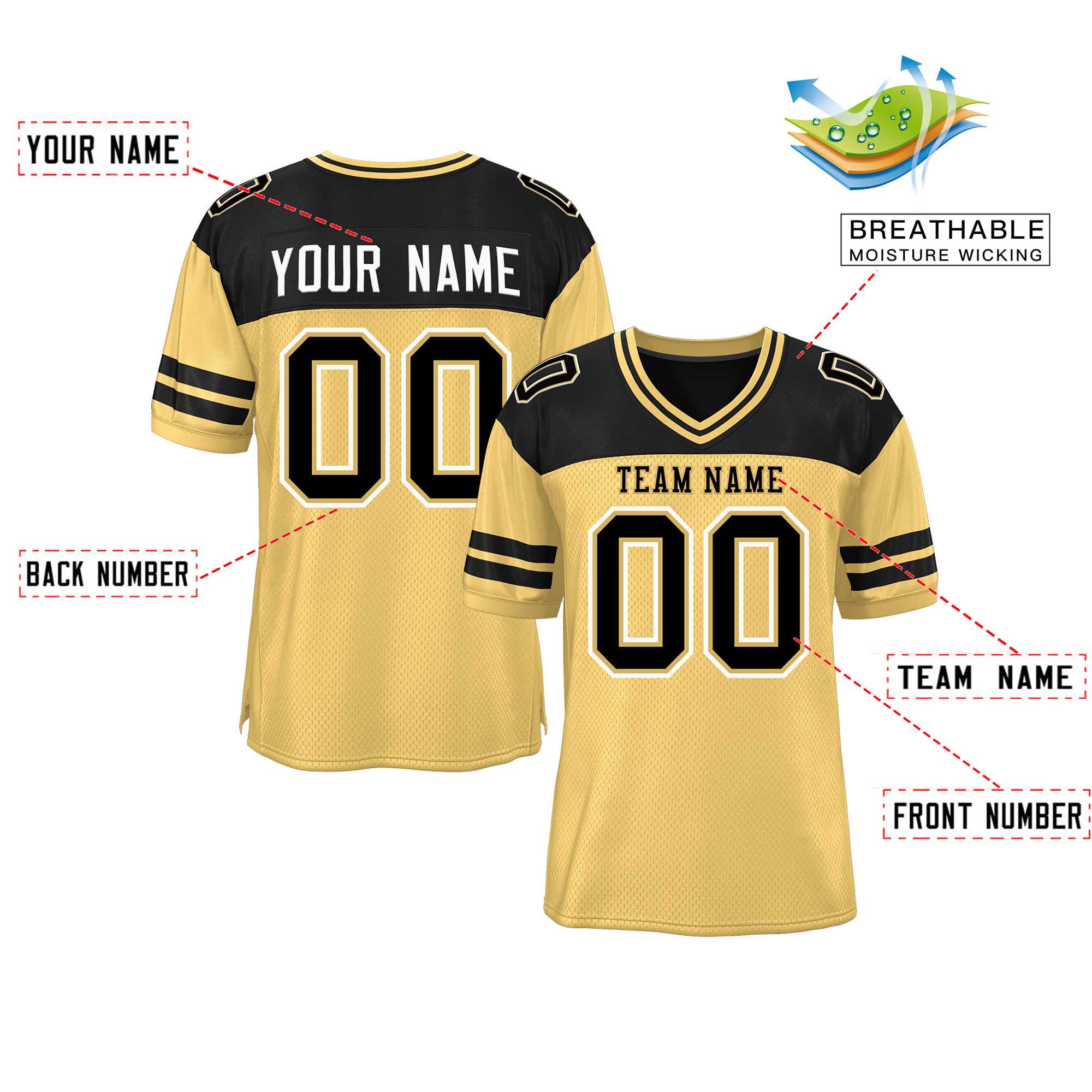 Custom Khaki Black Personalized Color Block Authentic Football Jersey