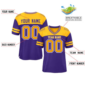 Custom Purple Yellow Personalized Color Block Authentic Football Jersey