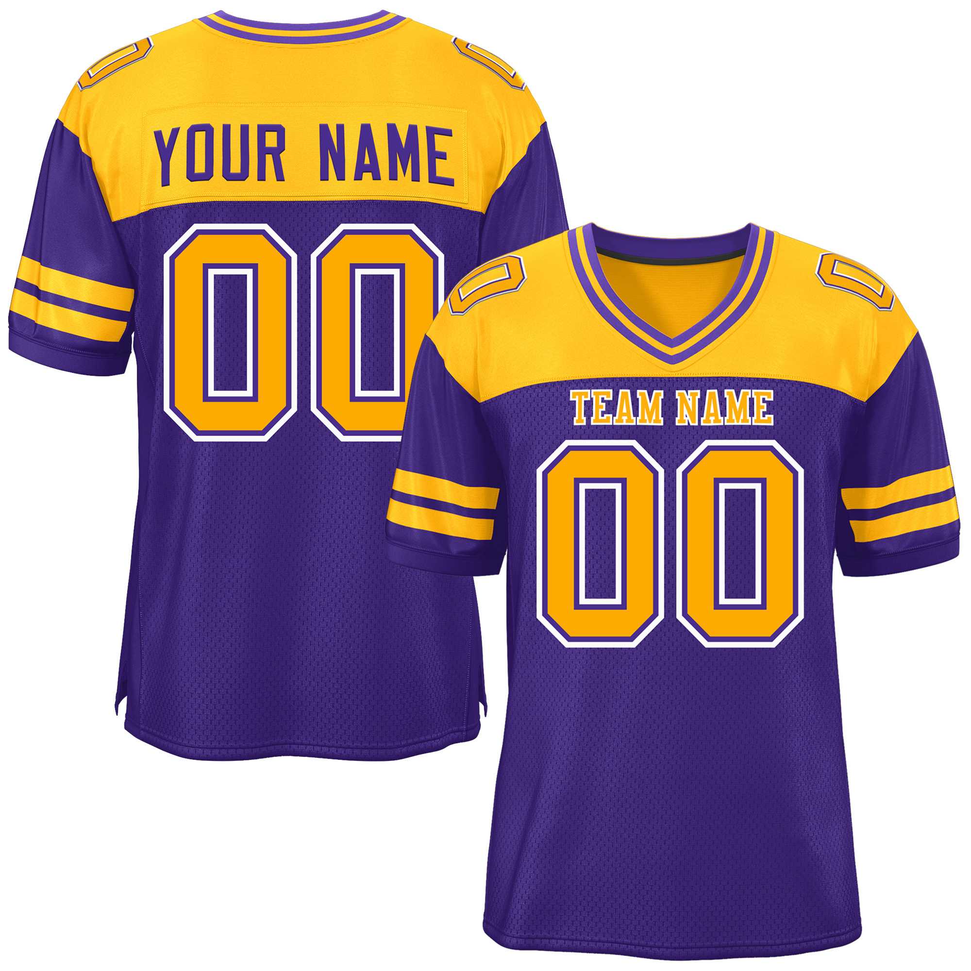 Custom Purple Yellow Personalized Color Block Authentic Football Jersey