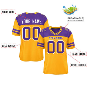 Custom Yellow Purple Personalized Color Block Authentic Football Jersey