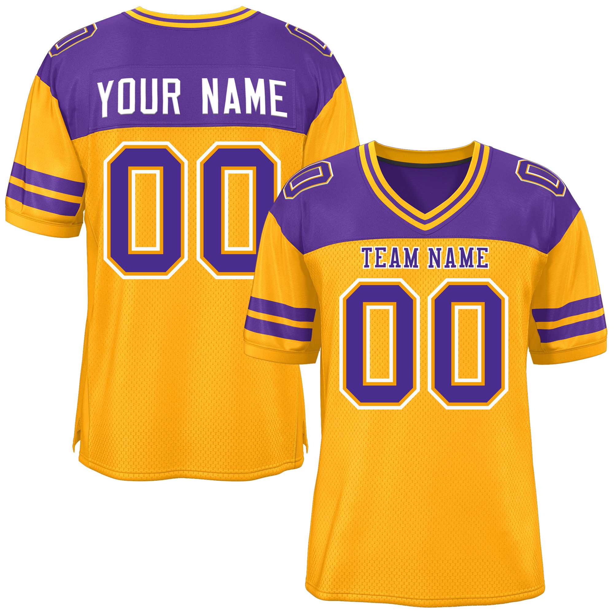 Custom Yellow Purple Personalized Color Block Authentic Football Jersey