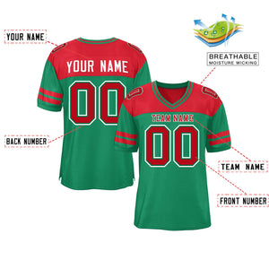 Custom Kelly Green Red Personalized Color Block Authentic Football Jersey