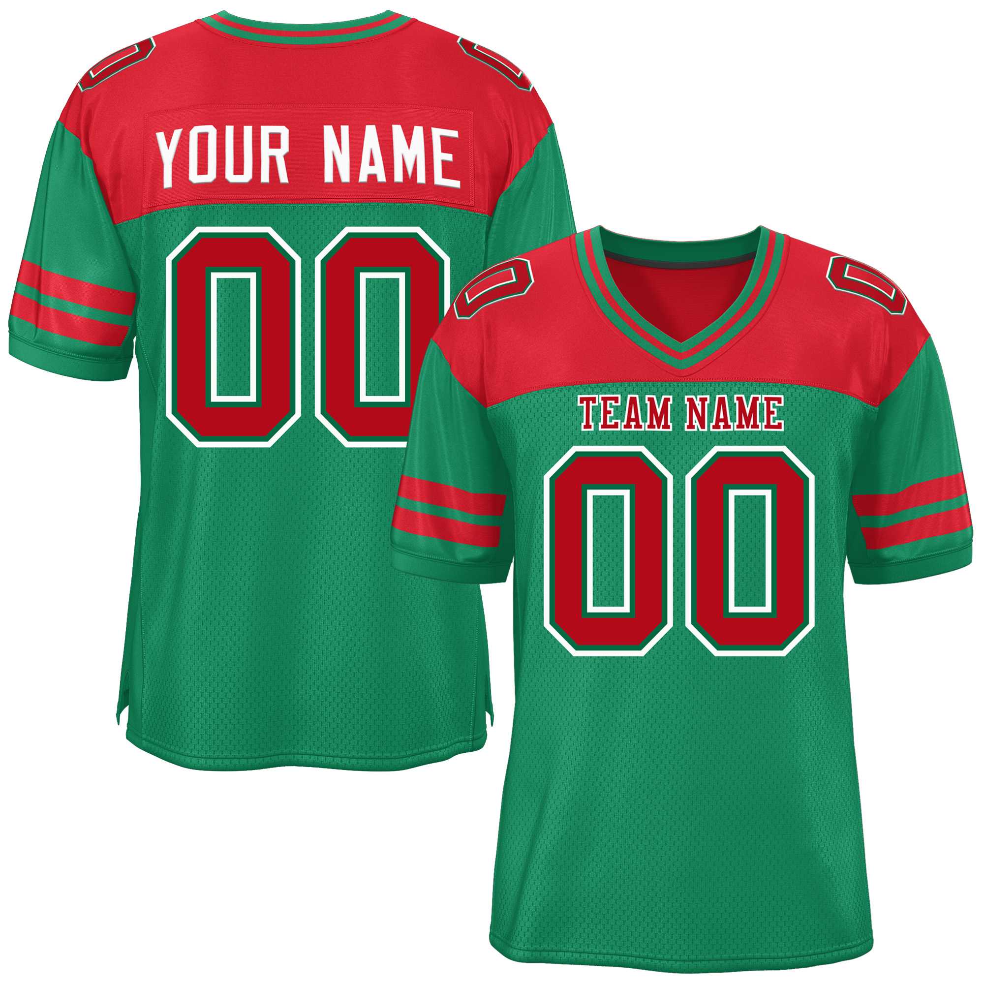 Custom Kelly Green Red Personalized Color Block Authentic Football Jersey