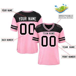 Custom Light Pink Black Personalized Color Block Authentic Football Jersey