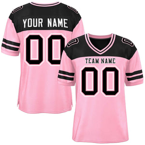 Custom Light Pink Black Personalized Color Block Authentic Football Jersey