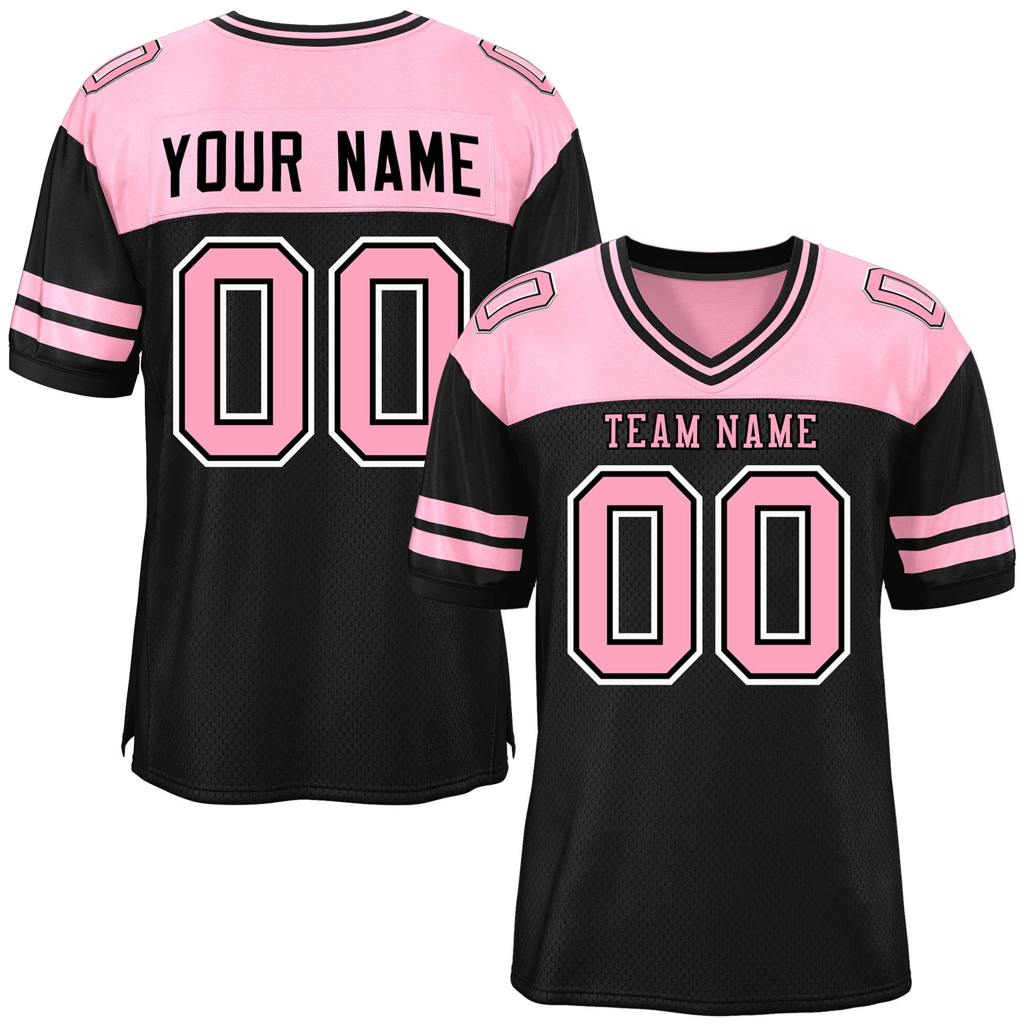 Custom Black Light Pink Personalized Color Block Authentic Football Jersey