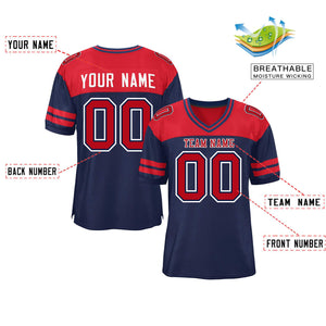 Custom Navy Red Personalized Color Block Authentic Football Jersey