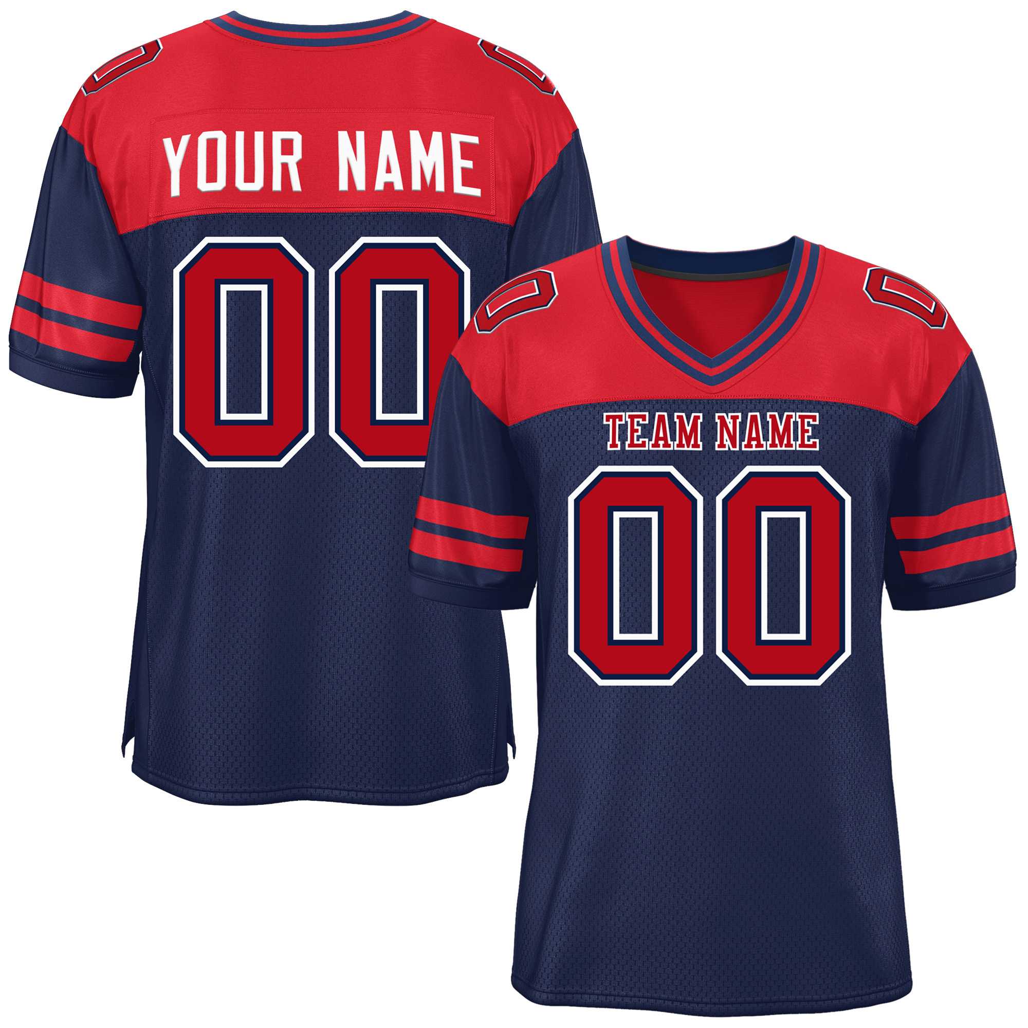 Custom Navy Red Personalized Color Block Authentic Football Jersey